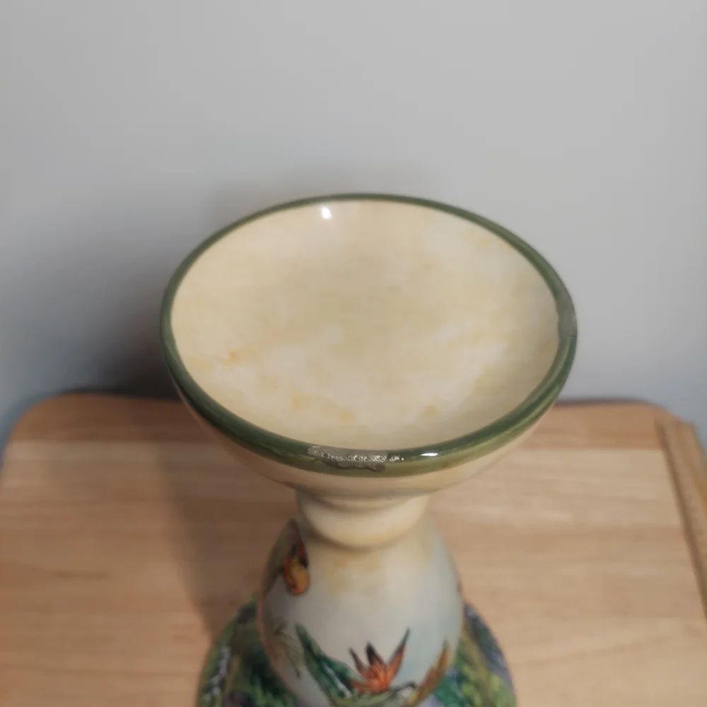 Vintage Hand-painted Large Ceramic Tropical Parrot Candle Holder
